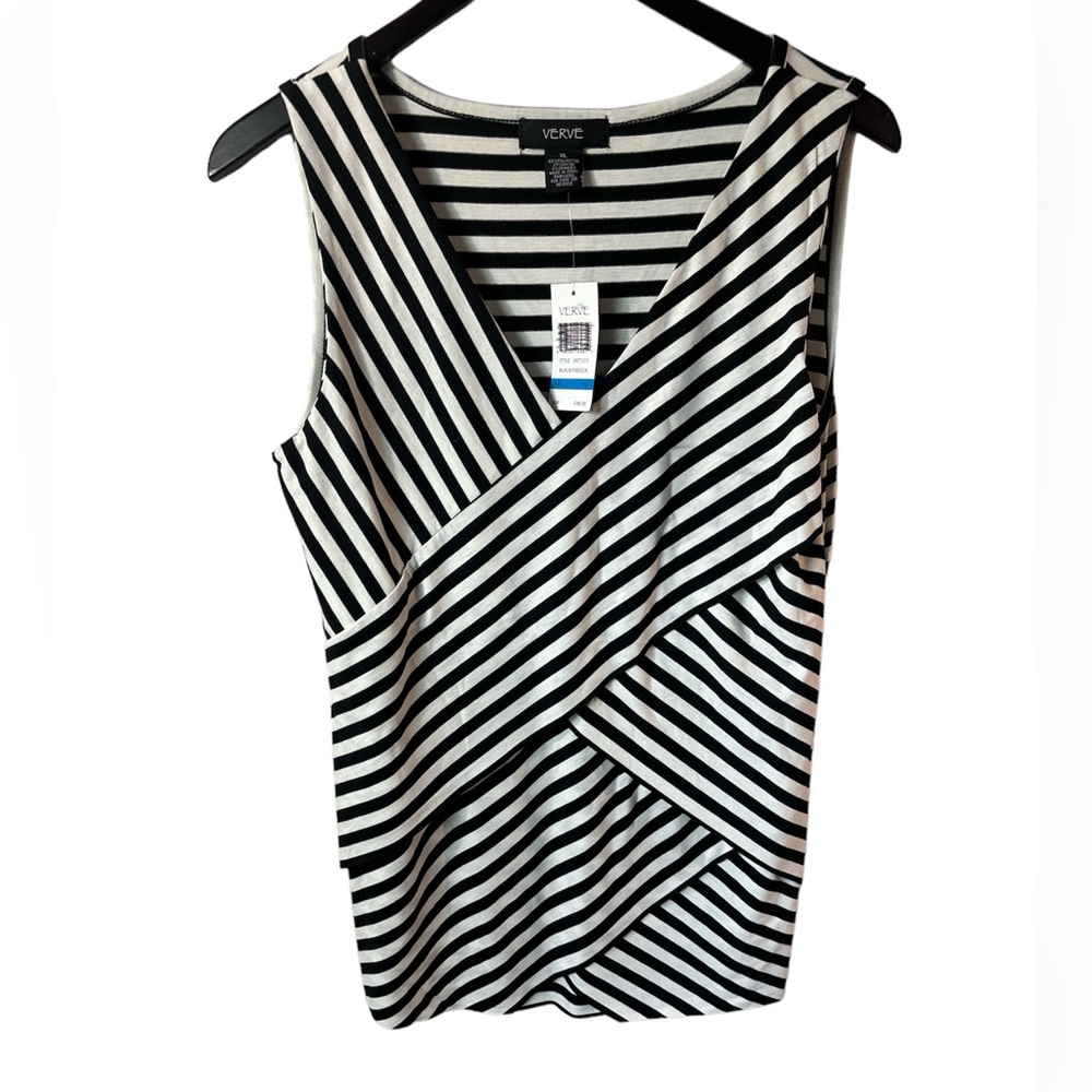 NWT Verve black and white striped Tank Top flattering layering XL career